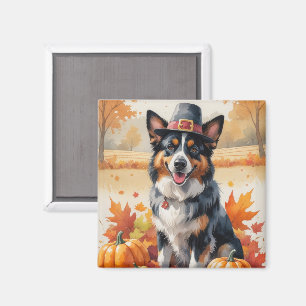 Belgian Shepherd In Autumn Leaves Thanksgiving Art Magnet