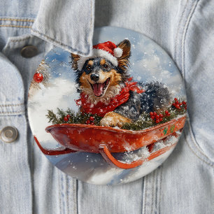 Belgian Shepherd in Sledge Let it Snow Christmas 6 Cm Round Badge