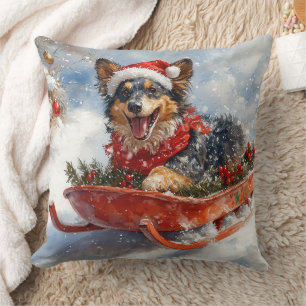 Belgian Shepherd in Sledge Let it Snow Christmas Cushion