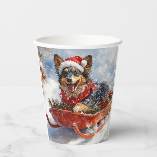 Belgian Shepherd in Sledge Let it Snow Christmas Paper Cups (Front)
