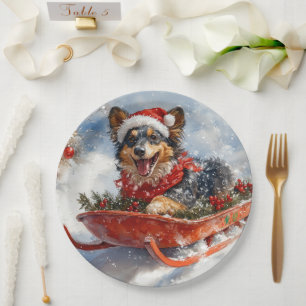 Belgian Shepherd in Sledge Let it Snow Christmas Paper Plate