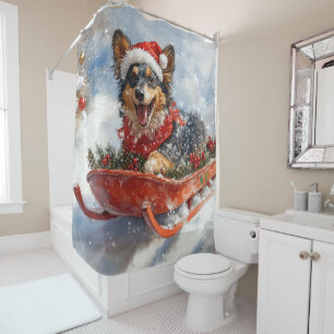 Belgian Shepherd in Sledge Let it Snow Christmas Shower Curtain