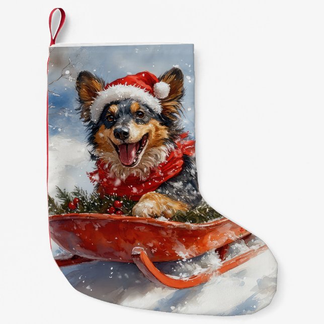 Belgian Shepherd in Sledge Let it Snow Christmas Small Christmas Stocking (Front)