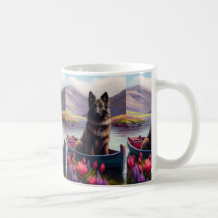 Belgian Shepherd on a Paddle: A Scenic Adventure Coffee Mug
