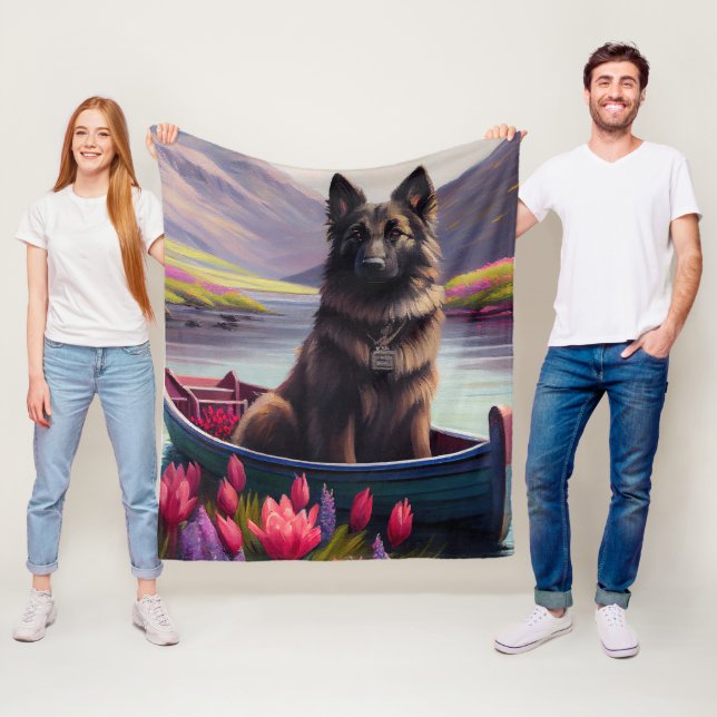 Belgian Shepherd on a Paddle: A Scenic Adventure Fleece Blanket (In Situ)