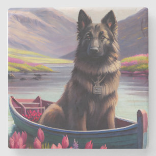 Belgian Shepherd on a Paddle: A Scenic Adventure Stone Coaster