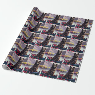 Belgian Shepherd on a Paddle: A Scenic Adventure Wrapping Paper
