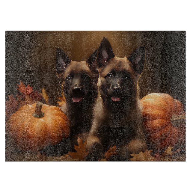 Belgian Shepherd Puppy Autumn Delight Pumpkin Cutting Board (Front)