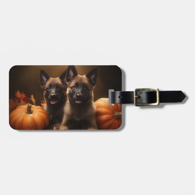 Belgian Shepherd Puppy Autumn Delight Pumpkin Luggage Tag (Front Horizontal)
