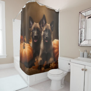 Belgian Shepherd Puppy Autumn Delight Pumpkin Shower Curtain