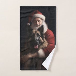 Belgian Shepherd Santa Claus Festive Christmas Bath Towel Set