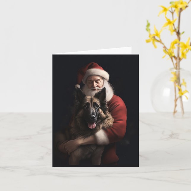 Belgian Shepherd Santa Claus Festive Christmas Card (Yellow Flower)