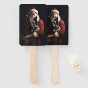 Belgian Shepherd Santa Claus Festive Christmas Hand Fan