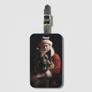 Belgian Shepherd Santa Claus Festive Christmas Luggage Tag