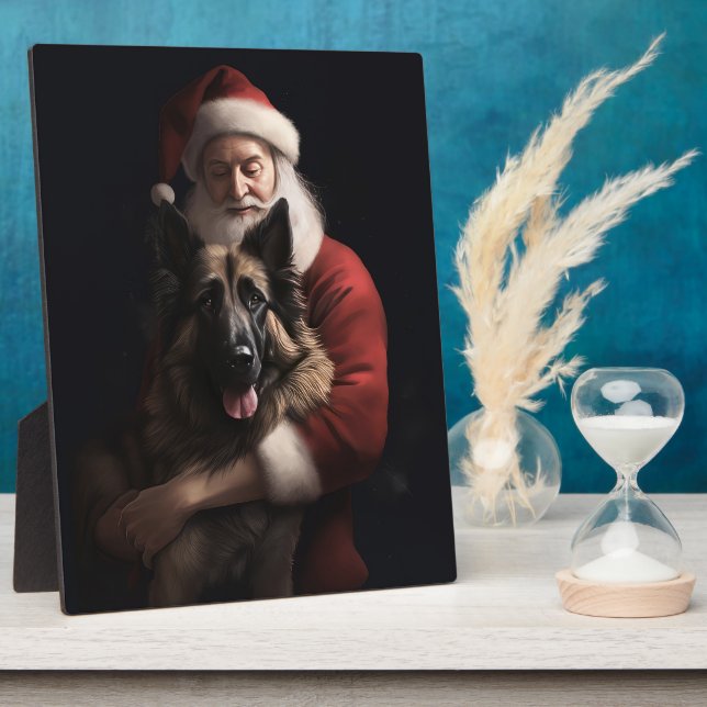 Belgian Shepherd Santa Claus Festive Christmas Plaque (Side)