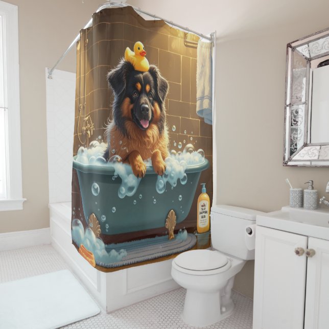 Belgian Shepherd Sloppy Sleepy Cute Funny  Shower Curtain (In Situ)