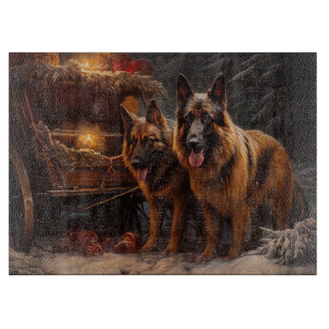 Belgian Shepherd Snowy Sleigh Christmas Decor Cutting Board (Front)