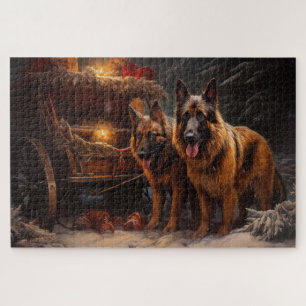 Belgian Shepherd Snowy Sleigh Christmas Decor Jigsaw Puzzle