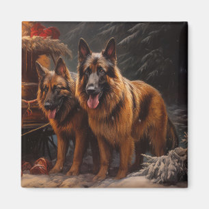 Belgian Shepherd Snowy Sleigh Christmas Decor Magnet