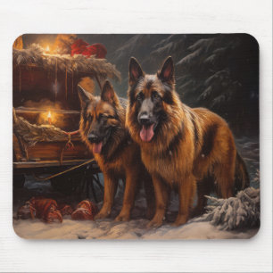 Belgian Shepherd Snowy Sleigh Christmas Decor Mouse Mat