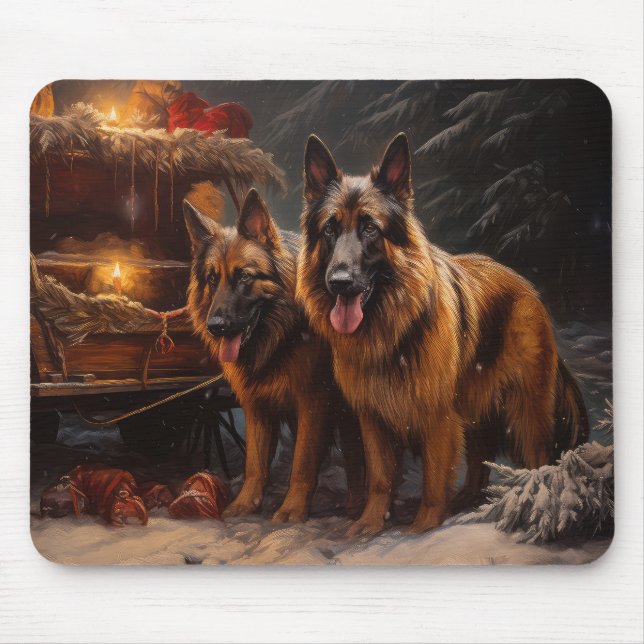 Belgian Shepherd Snowy Sleigh Christmas Decor Mouse Mat (Front)