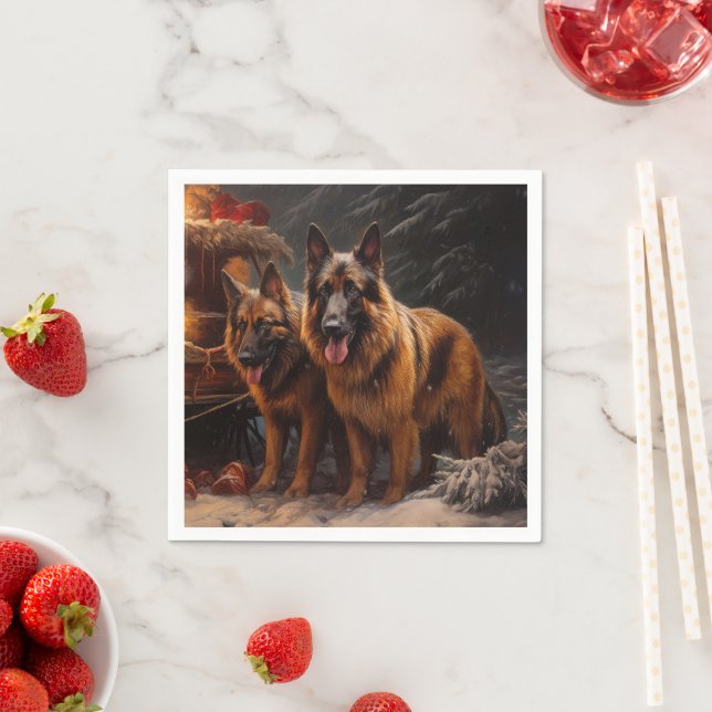 Belgian Shepherd Snowy Sleigh Christmas Decor Napkin (Insitu)