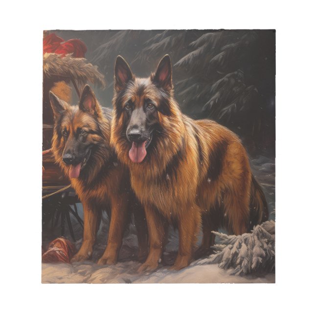 Belgian Shepherd Snowy Sleigh Christmas Decor Notepad (Front)