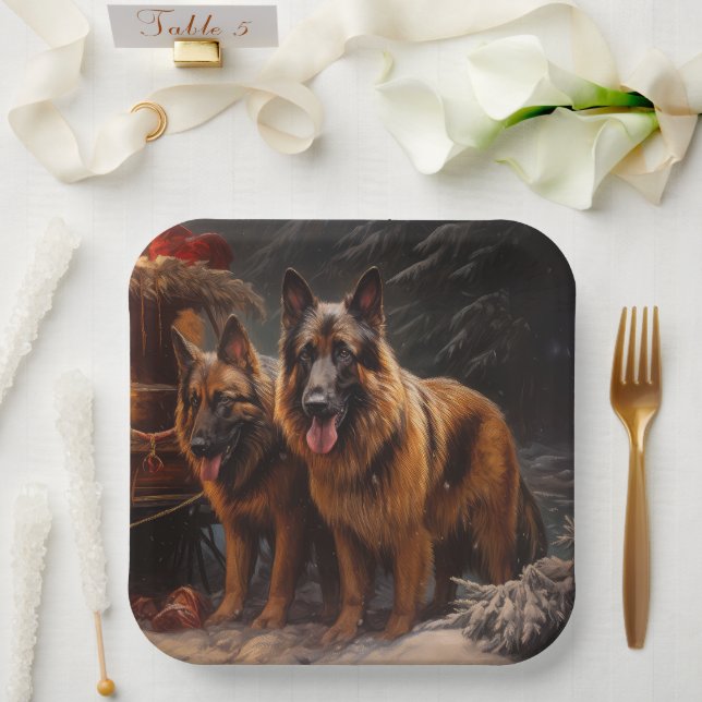 Belgian Shepherd Snowy Sleigh Christmas Decor Paper Plate (Wedding)