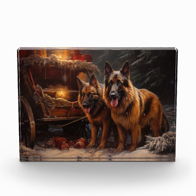 Belgian Shepherd Snowy Sleigh Christmas Decor Photo Block (Front)
