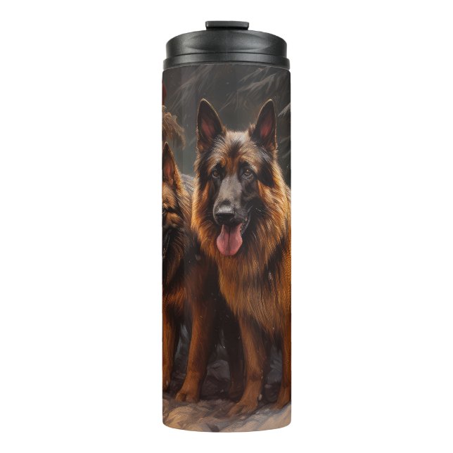 Belgian Shepherd Snowy Sleigh Christmas Decor Thermal Tumbler (Front)