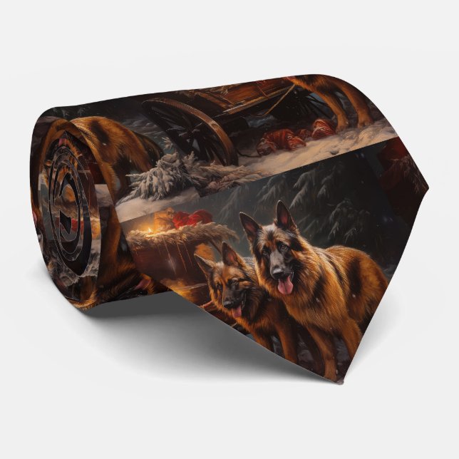 Belgian Shepherd Snowy Sleigh Christmas Decor Tie (Rolled)
