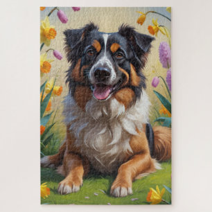 Belgian Shepherd Spring Flowers Painting Jigsaw Puzzle