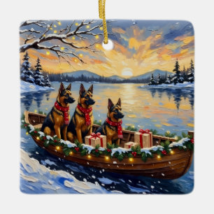 Belgian Shepherd Tervuren Christmas Boat Holiday Ceramic Ornament