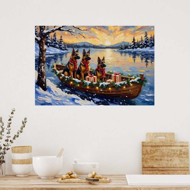 Belgian Shepherd Tervuren Christmas Boat Holiday Poster (Kitchen)