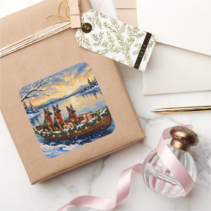 Belgian Shepherd Tervuren Christmas Boat Holiday Square Sticker