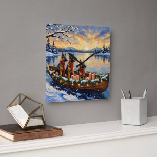 Belgian Shepherd Tervuren Christmas Boat Holiday Square Wall Clock