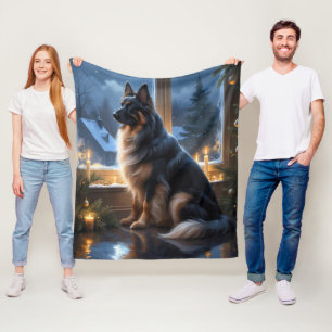 Belgian Shepherd With Christmas Lights Holiday Fleece Blanket