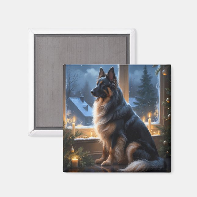 Belgian Shepherd With Christmas Lights Holiday Magnet (Front/Back)