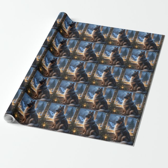 Belgian Shepherd With Christmas Lights Holiday Wrapping Paper (Unrolled)