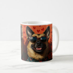 Belgian Shepherd With Heart Roses Valentine's Day Coffee Mug