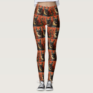Belgian Shepherd With Heart Roses Valentine's Day Leggings