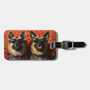 Belgian Shepherd With Heart Roses Valentine's Day Luggage Tag