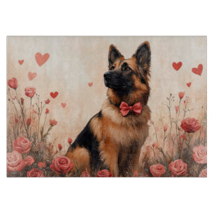 Belgian Shepherd with Roses - Valentine's Day Cutting Board