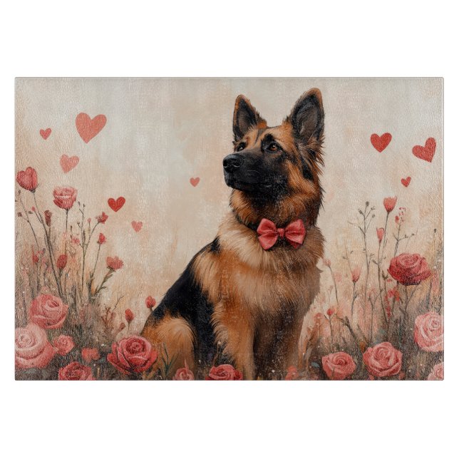 Belgian Shepherd with Roses - Valentine's Day Cutting Board (Front)