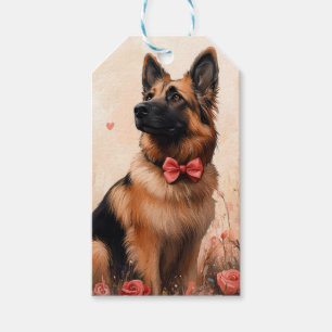 Belgian Shepherd with Roses - Valentine's Day Gift Tags