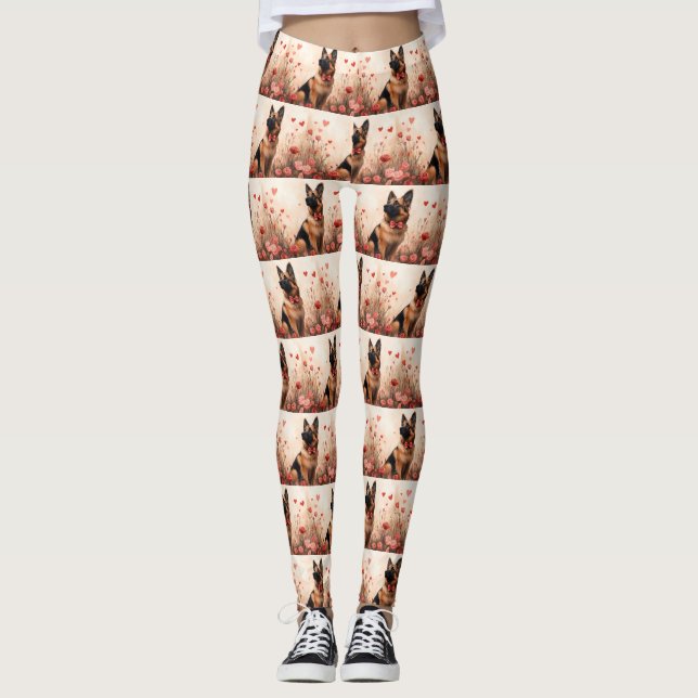 Belgian Shepherd with Roses - Valentine's Day Leggings (Front)