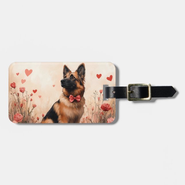 Belgian Shepherd with Roses - Valentine's Day Luggage Tag (Front Horizontal)