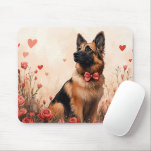 Belgian Shepherd with Roses - Valentine's Day Mouse Mat