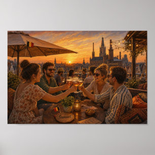 Belgian Sunset Rooftop Gathering Poster