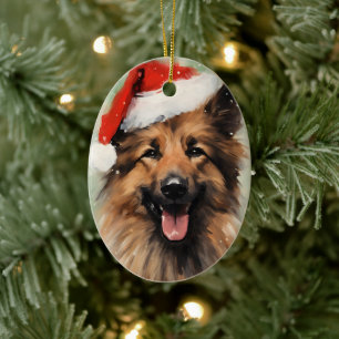Belgian Tervuren Christmas brush painting artwork Ceramic Tree Decoration